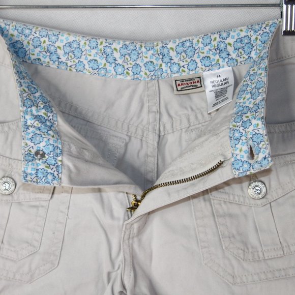 VTG 90s ARIZONA KHAKI CREAM JEAN SHORTS GIRLS SZ 14 REG 100% COTTON MULTI POCKET - Picture 8 of 15